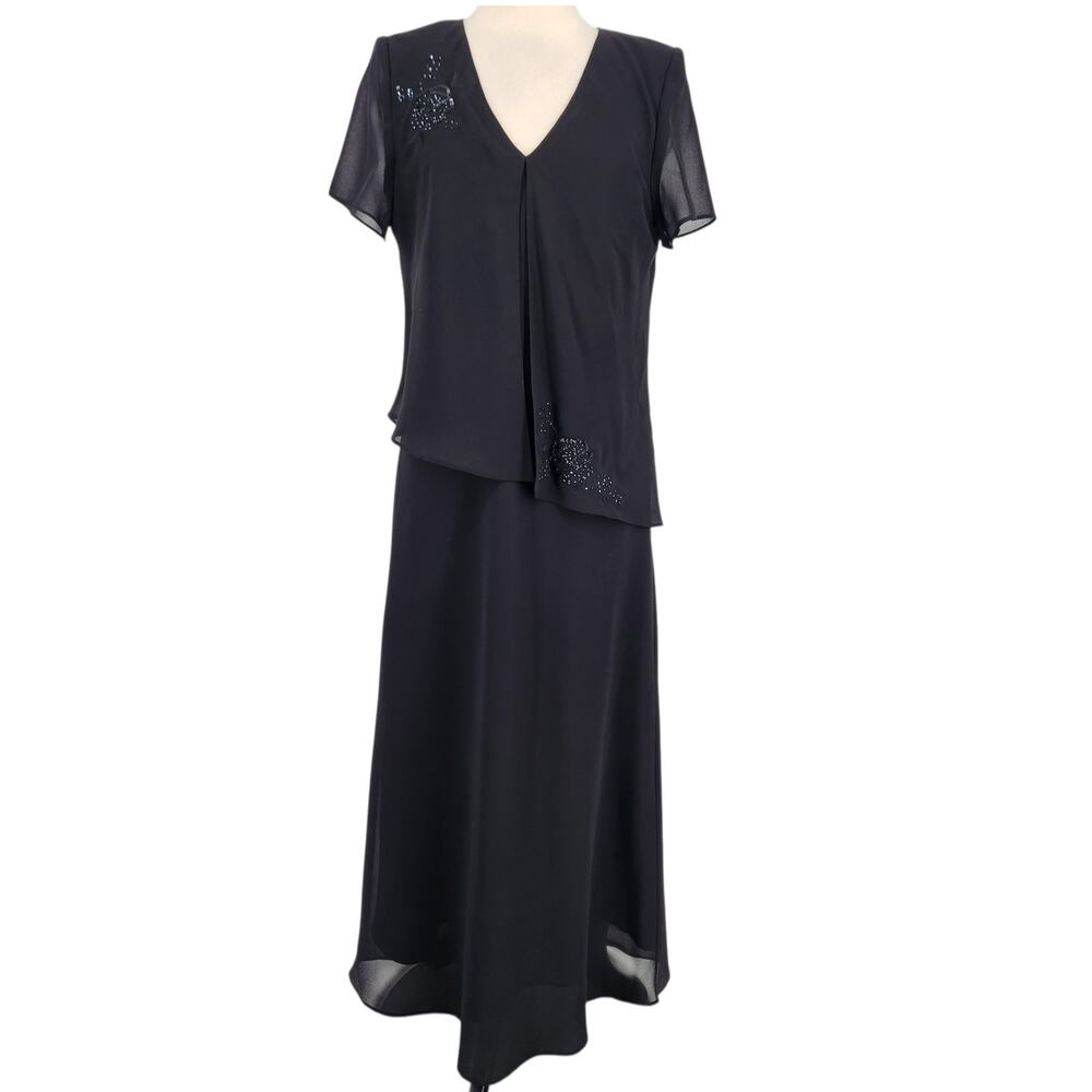 Vintage R&K Originals 80s Black Crepe Embellished Dress